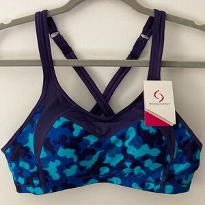 NWT Moving Comfort Urban X-Over A/B Bra Size M 34AB - 36A Blue Purple Racerback